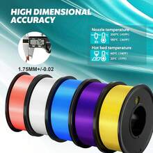 GCCSJ Pla Filament,3D Printing Filament PLA 5 Pcs 1.75mm-5 Colours Printing Filament 1.75mm Dimensional Accuracy ±0.02mm White Yellow Pink Blue Purple Filled Filament Spool Vacuum Pack 250G X 5 - White + Pink + Sky Blue + Purple + Yellow - View 3