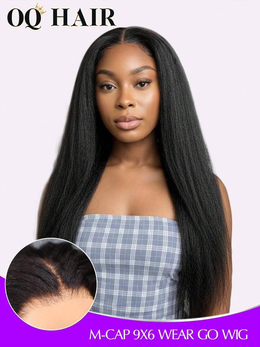 OQ Hair M-Cap Kinky Straight Pre Cut 9x6 Transparent Lace Bleached Knots Wear Go Glueless Wigs 200% Density 16-30 Inch Human Hair Tiny Knots Pre Plucked Hairline No Glue Needed Natural Color Style - Beginner Friendly Natural Looking Daily Use Office Ready Party Style Y2K Baddie Vacation Outfits Outdoor Cosplay Campus School Holiday Part Wedding Festival Ready Valentines Gifts For Women - SNatural - View 1