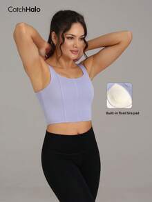 Plus Size Sports Bra With Padded Frame, 4-Way Stretch U-Back Design, Soft & Comfortable, Suitable For Yoga, Fitness, Pilates, And Everyday Wear - Mauve Purple - View 4