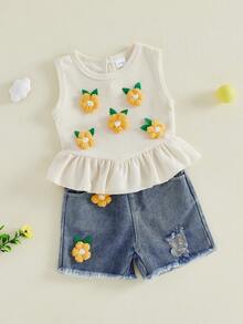 Baby Girls Tank Top Co-Ords - 黃色 - 查看 4