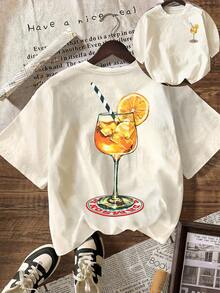 Summer Soda Print Casual T-Shirt For Women, Beach - Light Apricot - View 1