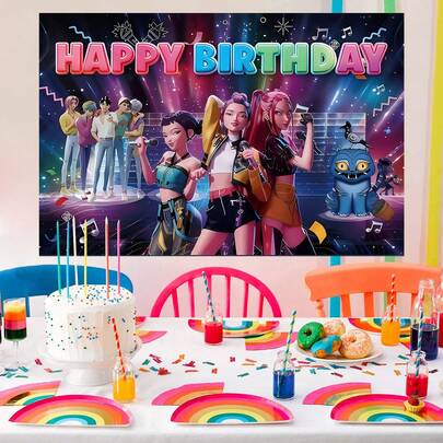 Escenario de fiesta infantil con temática de bruja, pancarta de fondo para fiesta de cumpleaños. Decoración de pared con temática K-Pop. Telón de fondo para sesión de fotos. Ideal para celebraciones de festivales de música electrónica, decoración de habitaciones y accesorios de exhibición.
