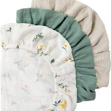 3 Packs Stretchy Baby Bassinet Sheets Soft Breathable Fitted Bassinet Mattress Sheet Universal Fit For Baby Bassinets Moses Basket Oval Rectangle Pad Mattress 32"X16" - Multicolor - View 8