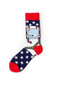 1双男女通用红白蓝星宇航员印花透气爱国中筒袜，适合日常穿着和7月4日主题服装，四季皆宜。 - 彩色 - 查看 3