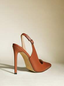 Women's Sexy & Fashionable Pointed Toe 12cm High Heel Casual Slingback Pumps, Brown, Suitable For Commuting, Summer - Brown - View 8