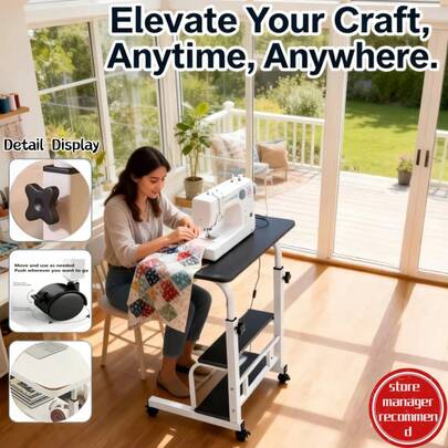 Adjustable Height, Wheeled Movable Table, Versatile Side Table/Folding Table - A Movable Craft Table With A Reinforced Frame And Locking Wheels, Available In Black/White. Perfect For Bedrooms, Living Rooms, Studies, Small Spaces, And More, It's Ideal For Handicrafts, Art Supplies, And Art Storage. A Great Workbench For Artists, Craftspeople, Sewing Supplies Makers, And Artisans. Makes A Suitable Gift For Family And Friends.