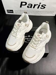 2025春夏新款厚底网面休闲运动鞋，女款 - 卡其色 - 查看 4