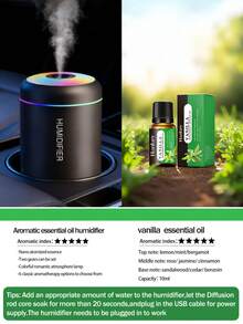 1 180ml Humidifier, Portable Air Humidifier With Cold Mist And LED Lights, USB Powered Small Humidifier, Available In Black And White Colors, Long-Lasting Fresh Air Freshener, Silent Operation, Bedroom Humidifier, Simple Design, Natural Beauty, Quiet Operation, Suitable For Home, Office, Bedroom, Car, Bar, Women's Gifts. - Nhiều màu - Xem 20