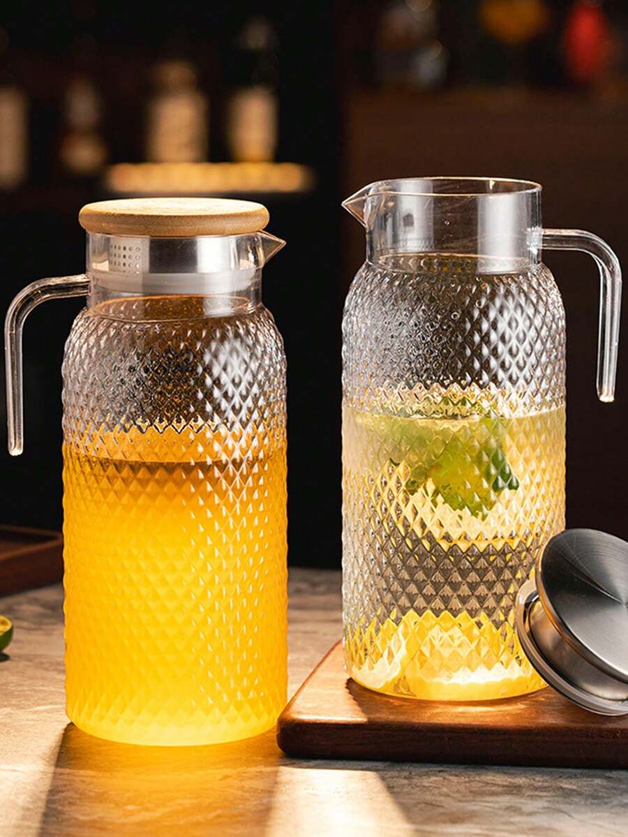 1pc Large Capacity Water Pitcher With Lid And Handle, Hammered Texture, Suitable For Juice, Herbal Tea, Milk, Hot And Cold Beverages, Great For Kitchen, Dining Room, Hotel, Picnic And More