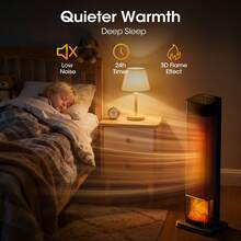 25" 1500W Tower Space Heater With 4 Modes, 3D Flame, LED Display, Tower Heater With 70 °Oscillation, 24 Hour Timer And Child Lock, For Living Room, Office, Bathroom (Black) - Xem 7