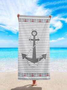 1条时尚简约灰色条纹沙滩巾，印有锚和海洋元素图案，超柔软速干超细纤维材质，适合旅行、露营、游泳池、瑜伽、健身、淋浴，是海滩游泳必备品，也是海滩度假的必备礼物（单面印花，多种颜色可选）。 - 灰色條紋 - 查看 4