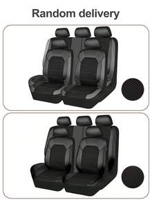 Complete Car Seat Cover Set (5 Seats/9 Pieces), Front Seat Covers (2 Seats/4 Pieces), Universal Car Seat Covers Made Of Leather And 3D Breathable Mesh, Zipper Design, Pre-Drilled Headrest Openings, Suitable For Sedans, Trucks, And SUVs, And Compatible With Airbags. The 9-Piece Set Includes: 2 Front Seat Covers, 1 Backrest Cover, 1 Rear Seat Cover, And 5 Headrest Covers. The 4-Piece Set Includes: 2 Front Seat Covers And 2 Headrest Covers. - Style a - View 12