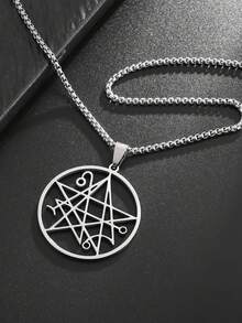 SeuSuk 1pc Minimalist Hollow Stainless Steel Necklace, Men's Jewelry Gift - Silver - View 1