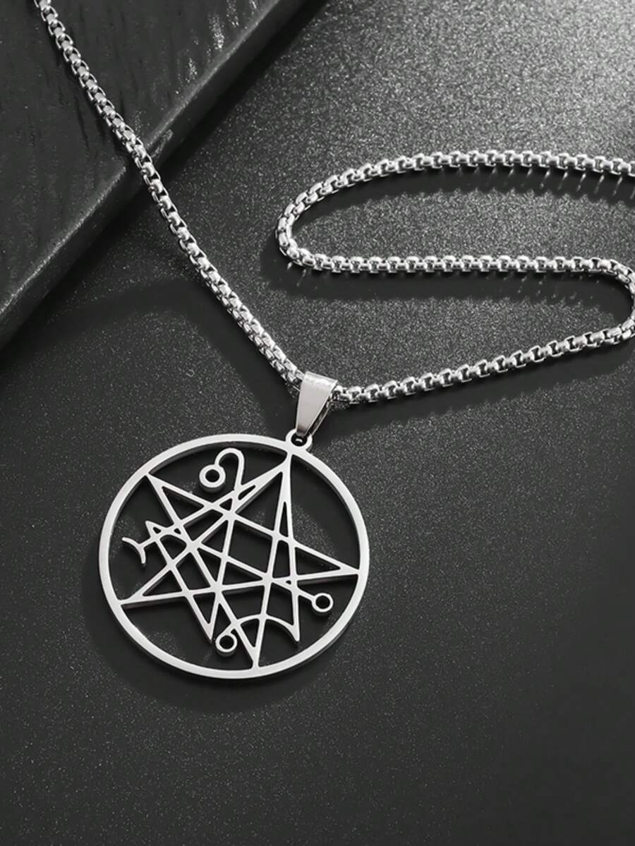 SeuSuk 1pc Minimalist Hollow Stainless Steel Necklace, Men's Jewelry Gift - Silver - View 1