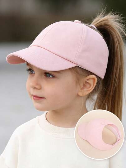 1pc Kids' Solid Color Casual Fashion High Ponytail Sun Protection Baseball Cap