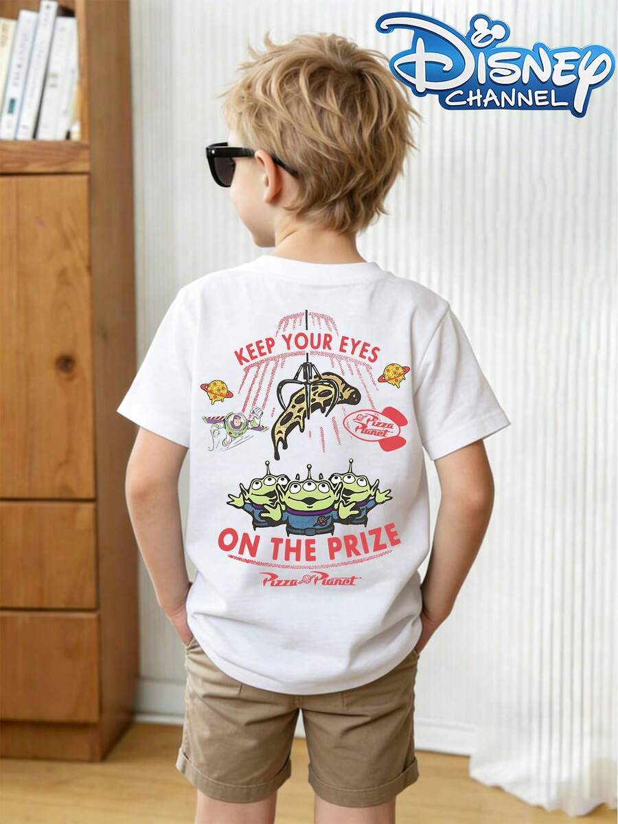 Disney 'Toy Story' Pizza Planet Alien Pattern T-Shirt, Suitable For Boys And Girls To Wear At Holiday Parties, Family Dinners, Outdoor Activities, Trips, And As A Children's Gift For Visiting Disney Parks. - 白色 - 查看 1