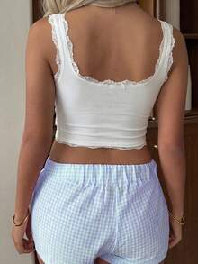 Women's Sleeveless Lace-Trimmed Cropped Tank Top– Effortless Daily Outfits, Edgy Streetwear Styling, Baddie Fashion, Urban Photo Shoot Looks, Casual Summer Daywear - Apricot - View 2