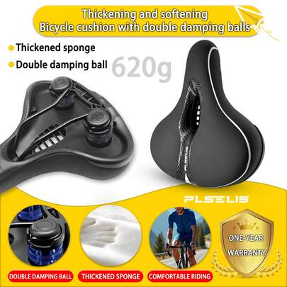 plselis 1 pieza Sillín de bicicleta negro, 26cm de largo x 22cm de ancho, cojín de esponja extra grueso para bicicleta de carretera/montaña, cómodo para montar, reduce el dolor de nalgas, accesorio unisex para ciclismo al aire libre