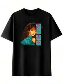 Camiseta vintage Reba 'It'S Your Call', cómoda, a la moda, retro, adecuada para uso al aire libre, casual y deportiva, transpirable, de cuello redondo, negra. - Negro - Ver 7