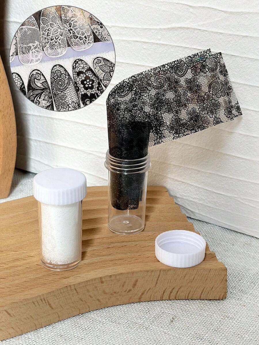 4厘米*100厘米/卷 法式蕾丝美甲转印箔纸，优雅镂空花卉美甲贴纸，美甲装饰转印箔 - 彩色 - 查看 1