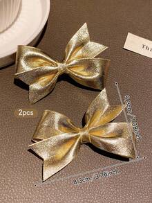 2pcs Gold Bow Hairclips, Fashionable Korean Style Sweet Hairpins Suitable For Daily Use - Gold - View 5