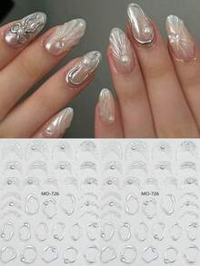 Adesivi per unghie stile francese 3D con bordo geometrico asimmetrico dorato e argentato, cornice asimmetrica, design a strisce graffiti e linee francesi, adesivi per unghie autoadesivi olografici fai-da-te in stile Y2K, decorazioni per salone di unghie e forniture per unghie - Multicolore - Visualizzare 5