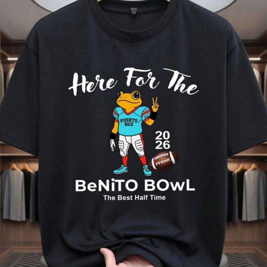 Here For The Benito Bowl Shirt Puerto Rican Football Tee Bunny Bowl Crewneck Hispanic P - 黑色 - 查看 1