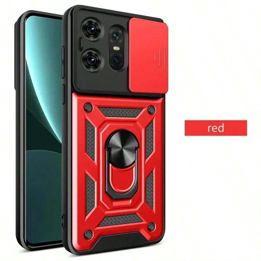Shockproof Armor Case For IPhone 13 14 15 16 17 Pro Max Plus 17Air  Ring Holder Slide Lens Protect Cover - Red - View 1