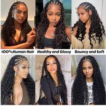 卷曲直发波西米亚风编发束，无纬接发，散装人发编发，适合波西米亚风编发，2件装 - Natural Black - 查看 6