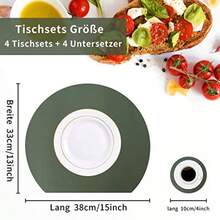 WAKOSAN Leather Placemats And Coasters Washable Round Place Mats For Kitchen Dining Table Set Of 4 Semicircle Green - Green - View 2