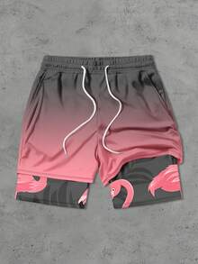 男士火烈鸟印花带衬里口袋短裤 - 彩色 - 查看 2