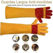 Guantes Largos Anti-mordeduras Arañazos de Animal 60cm Guantes Protector de Agarre Manipulacion de Animal Guantes de Manejo Cuero Duraderos para Perro Gato Pajaro Serpiente Lagarto Reptile - como en la foto - Ver 6