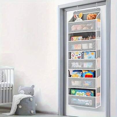 5-Layer Oxford Cloth + Transparent PVC Mesh Hanging Storage Bag, Striped Texture + Transparent Window Design, Reinforced Edging + Seamless Hook Decor, Large Capacity Fits Standard Door Size, Combines Categorized Storage / Dust-Proof & Moisture-Proof / Space-Saving Multifunctional