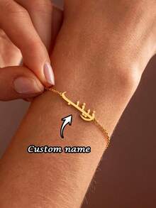 1PC Custom Arabic Name Bracelet, Stainless Steel Bracelet, Custom Arabic Jewelry, Minimalist Bracelet, Unisex Bracelet, Couple Bracelet, Custom Name Bracelet, Valentine's Day Gift, Ramadan Gift, Mother's Day Gift, Personalized Gift For Mom - Multicolor - View 1