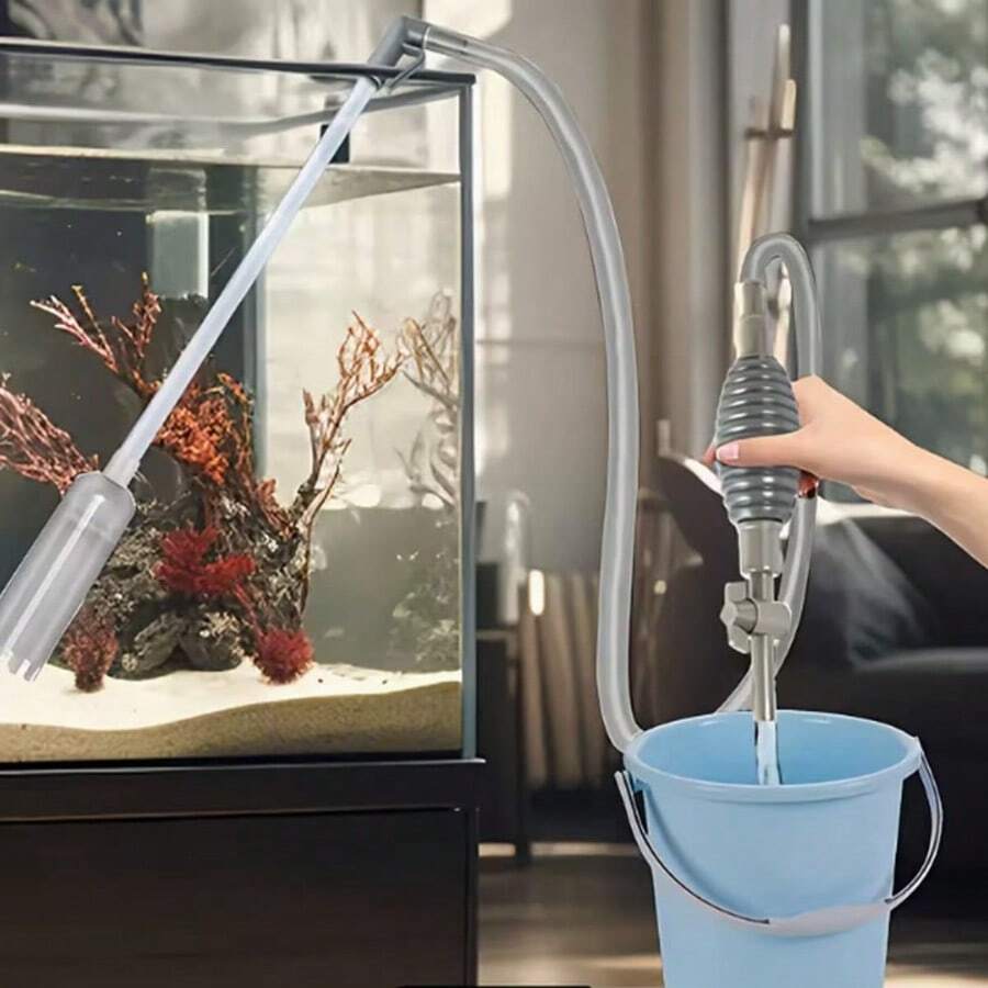 三合一手动水族箱换水器和底砂清洁器 - 鱼缸沙砾真空清洁工具，配备 3 个喷嘴和软管套件，高效水族箱维护，水族箱维护工具 | 高效清洁工具 | 水族箱清洁工具 - 直頭 - 查看 1