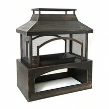 37-Inch Rectangular Metal Outdoor Wood Burning Fireplace - Outdoor Fireplace With Built-In Log Storage And Poker-Brushed Bronze,Log Fire Pit Patio Garden And Backyard - 1 - 查看 2