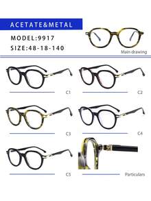 Retro Round Eyeglass Frame In Acetate And Metal - Unisex Geek Chic Style - 咖啡棕 - 查看 5
