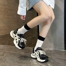 2026春季新款女士厚底运动鞋，百搭轻便透气休闲厚底运动鞋 - 黑色 - 查看 4