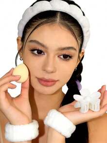 5pcs Women Sponge SPA Headband, Wristband Set With Large Flower Hair Clip, Hair Accessories Suit, Suitable For Party Gifts And Daily Use (For Better Photo Effect. The Actual Item Comes Without Packaging.) - Multicolor - View 7