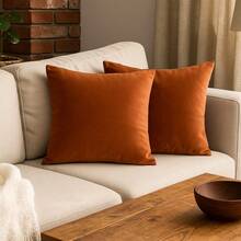 Set Of 2 (Two) Cushion Covers 45x45 Premium Smooth Velvet Suede With Invisible Zipper, Decorative - Terracota - Ver 3