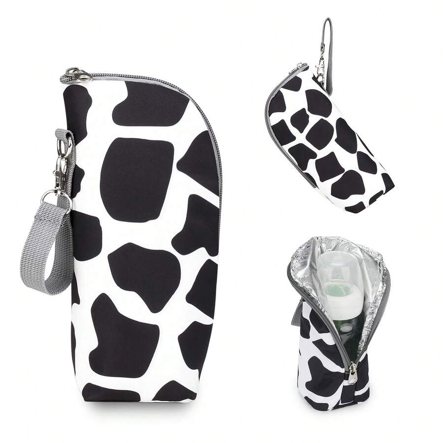 1pc Baby Bottle Insulation Bag, Suitable For Outdoor Travel And Daily Use - Black and White - View 1