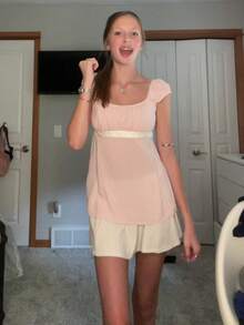 Tops De Mujeres For Going Out Cap Short Sleeve Scoop Neck Tees Dots Print  Pelpum Top Shirt Harajuku Vintage Clothes Y2K Loungewear - Hồng - Xem 8