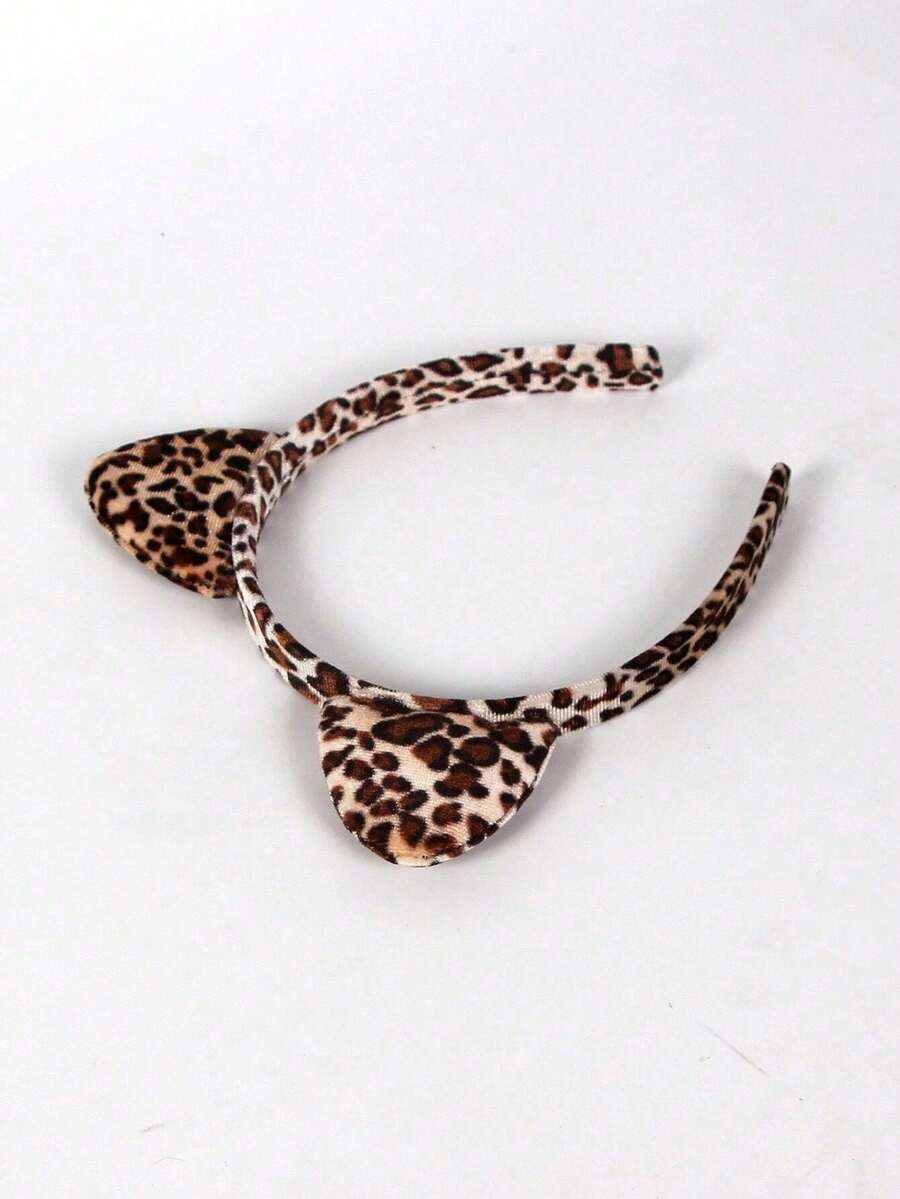 5pcs Minimalist Elegant Cute Leopard Print Cat Ear Headbands, Suitable For Daily Use And Halloween Festival Decoration, Halloween Party Costume Headbands, Fashion Hair Accessories, Women Headbands, Suitable For Daily Wear - Simple - View 1