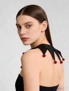 1 chiếc cổ áo rời kiểu chú hề cổ điển, phụ kiện trang phục biểu diễn xiếc cho nam và nữ, thiết kế dễ thương với quả bông trang trí, cổ áo giả đa năng. - màu đen - Xem 4