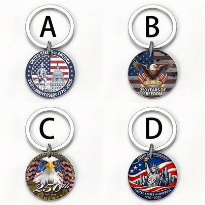 "USA 250th July 4th Gift Keychain - Patriotic Stainless Steel Round Keychain For Boyfriend, Dad, American Patriot, Independence Day 2026 Bag Tag & Keepsake "