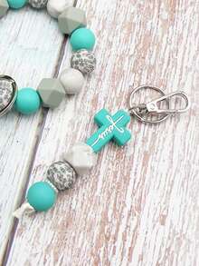 New Cross Silicone Bead Keychain Cross Charm Bracelet Style Keyring For Women Men Teens Daily Use Gift Limit One Per Order - Mint Blue - View 11