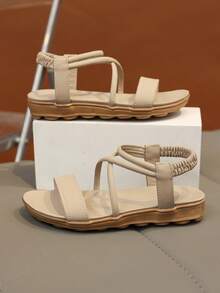 1双复古露趾儿童凉鞋，夏季新款时尚透气沙滩鞋，柔软防滑鞋底 - 灰色 - 查看 5