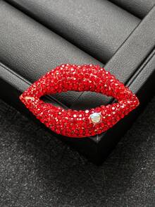 一套情人节红色水晶唇形胸针，红色心形胸针，优雅时尚珠宝礼物，适合女性在约会和各种场合佩戴 - 紅色 - 查看 7