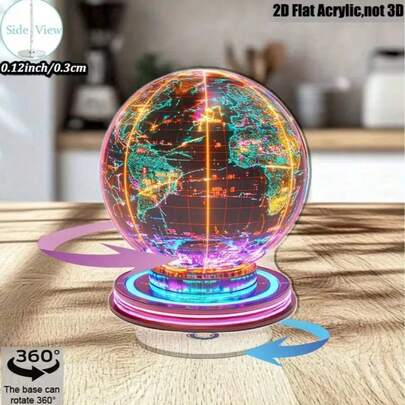 1个2D亚克力旋转地球仪桌面摆件，生动世界地图，适合母亲节和独立日，现代家居装饰，360度旋转底座，节日家居装饰 | 现代地球仪设计 | 亚克力材质，地球仪装饰