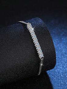 BLOVEMEE 1条奢华925银0.9克拉莫桑石手链，适合女性日常佩戴，亦可作为结婚纪念日、母亲节、情人节、生日、新年珠宝礼物。 - 銀色 - 查看 2